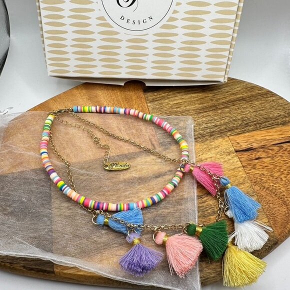 Plunder Design Jewelry Chrissy Colorful Tassel Necklace Beaded Choker Boho Chic - Picture 4 of 6